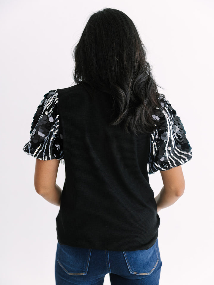 Sparkle Puff Sleeve Knit Top