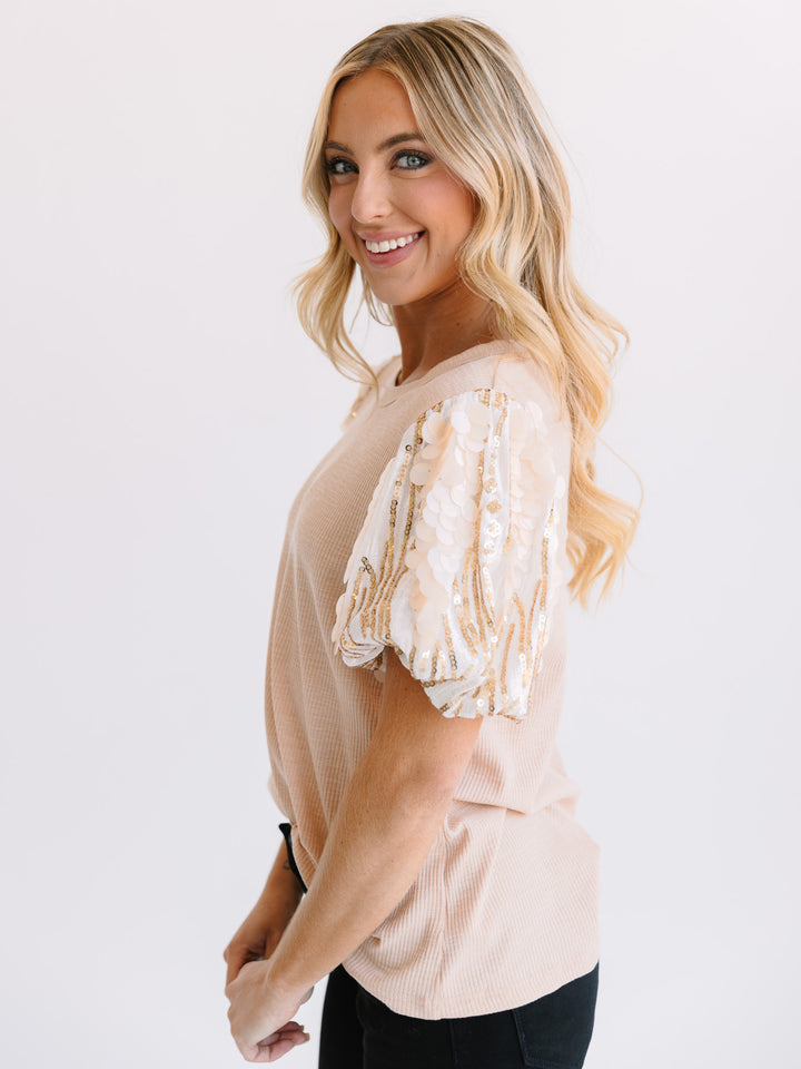 Sparkle Puff Sleeve Knit Top