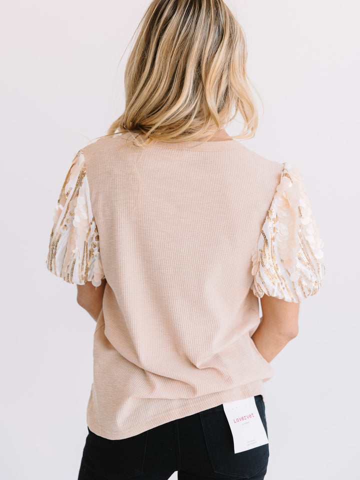 Sparkle Puff Sleeve Knit Top