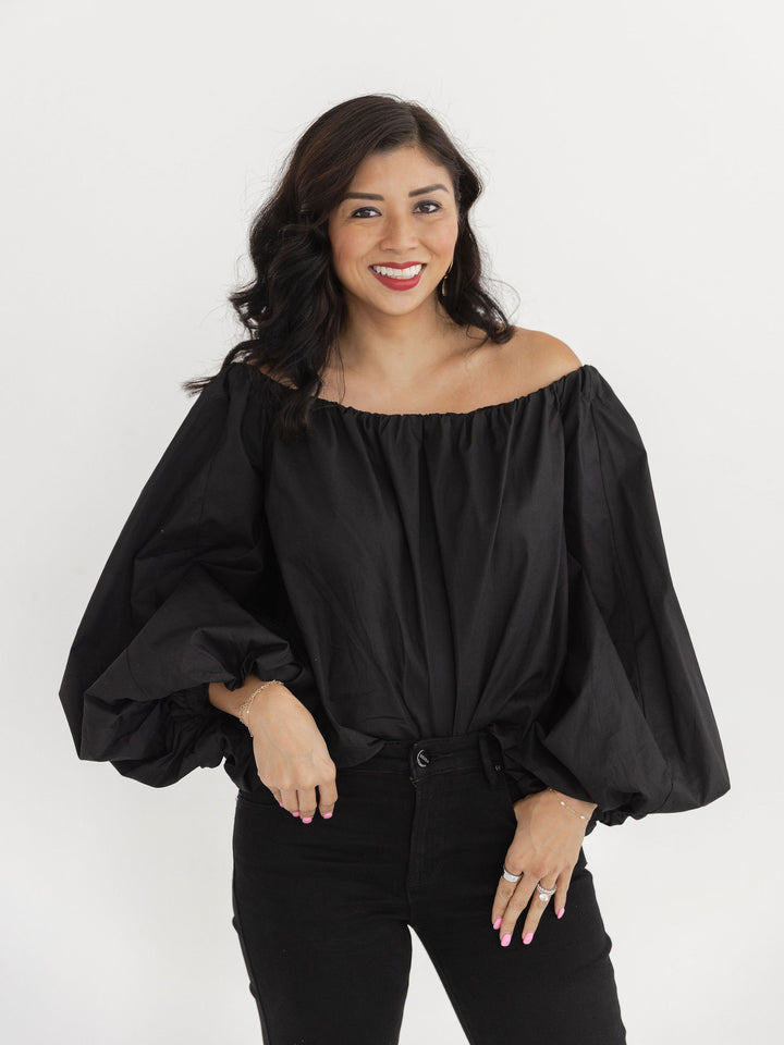 Sassy Strapless Balloon Sleeve Top