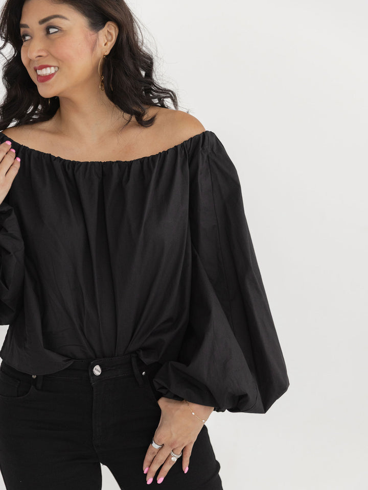 Sassy Strapless Balloon Sleeve Top