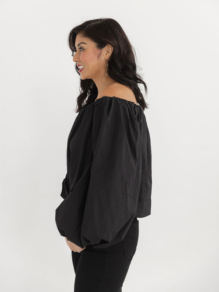 Sassy Strapless Balloon Sleeve Top