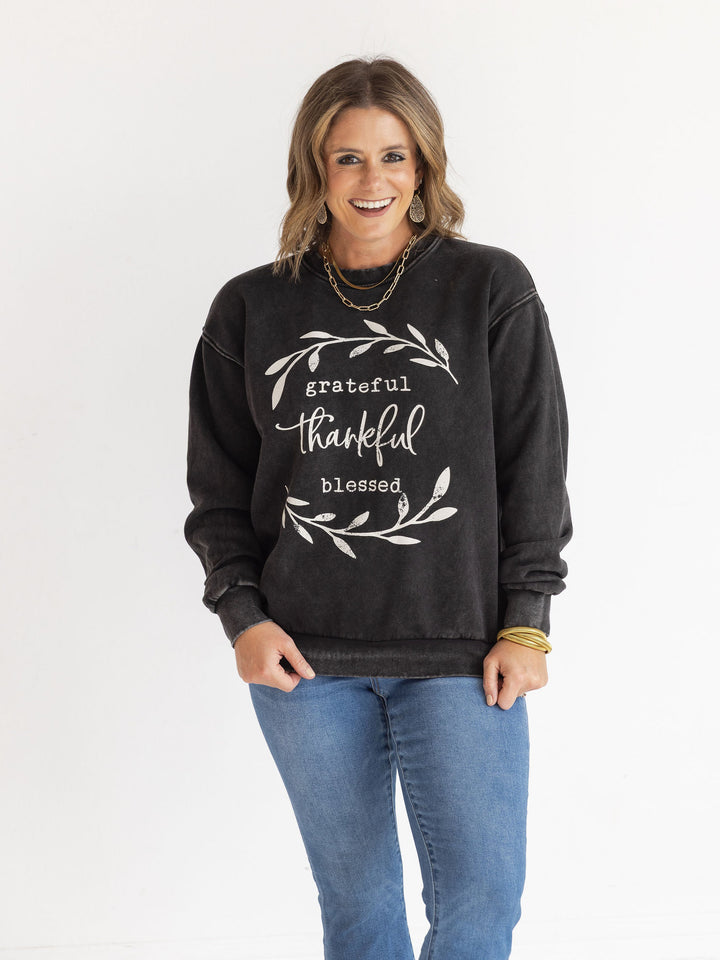 Grateful Thankful Blessed Washed Pullover