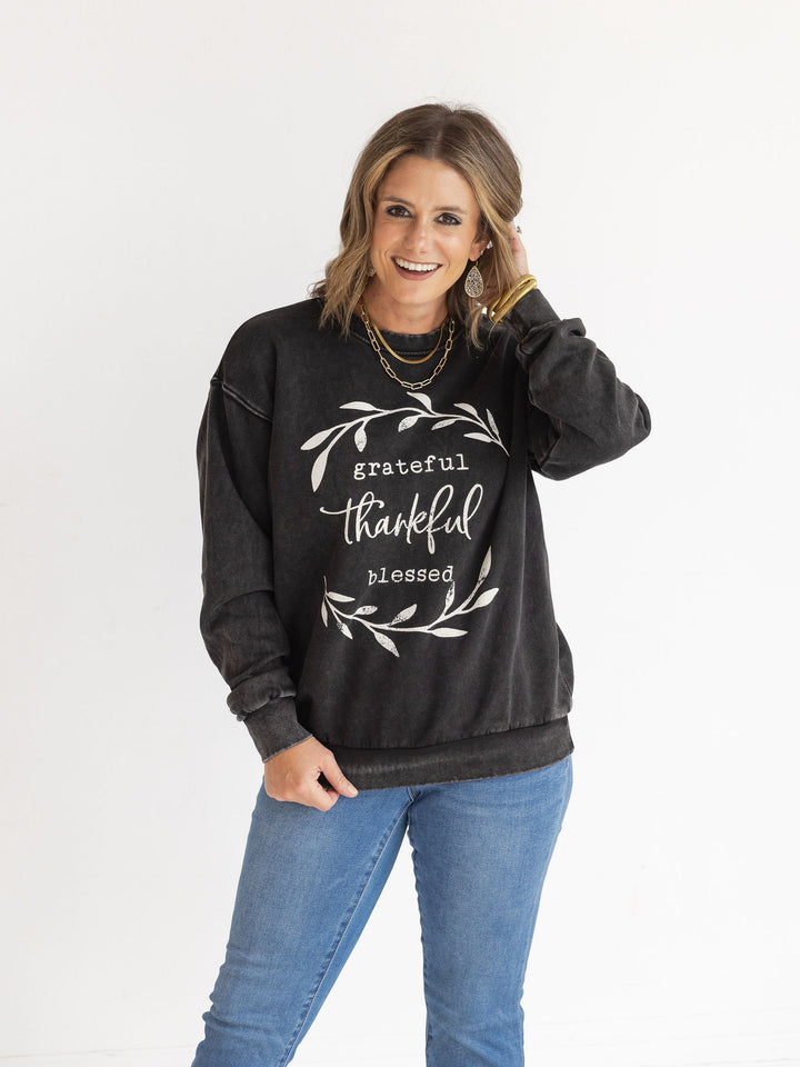 Grateful Thankful Blessed Washed Pullover