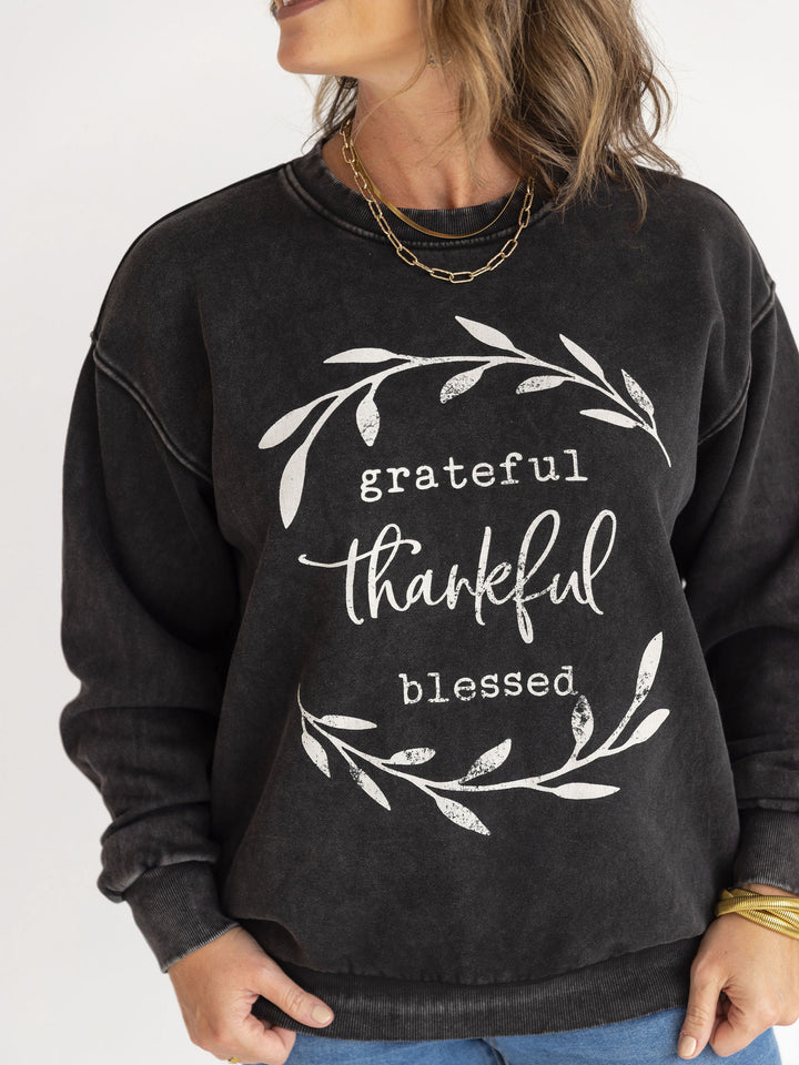 Grateful Thankful Blessed Washed Pullover