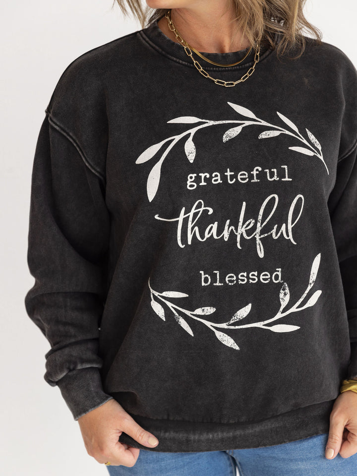 Grateful Thankful Blessed Washed Pullover