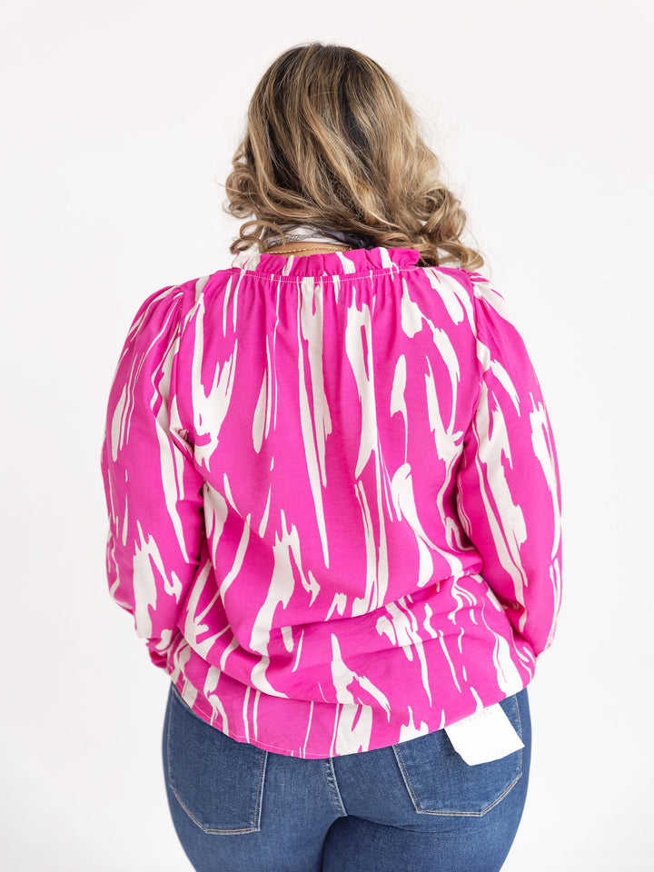 Abby Abstract Ruffle Neck Blouse