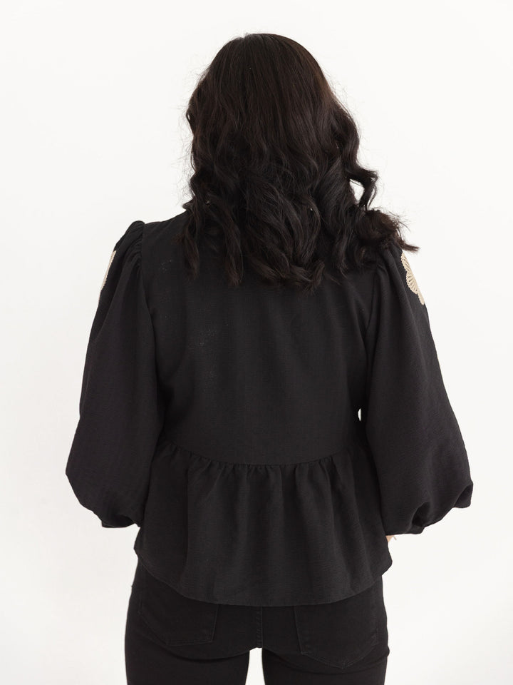 Boho Bowtie Embroidered Blouse