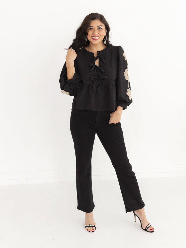 Boho Bowtie Embroidered Blouse