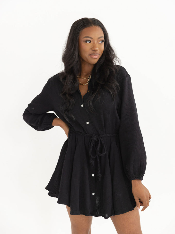 Breezy Button Tie Waist Dress