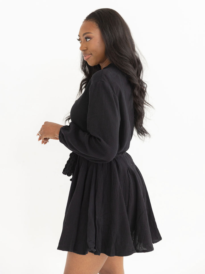 Breezy Button Tie Waist Dress