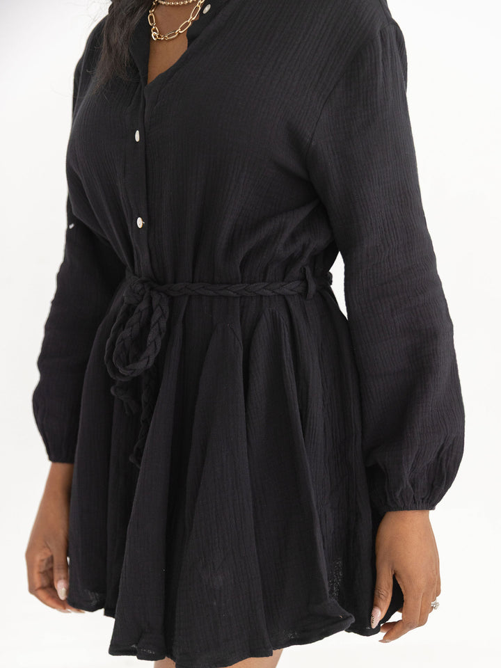 Breezy Button Tie Waist Dress