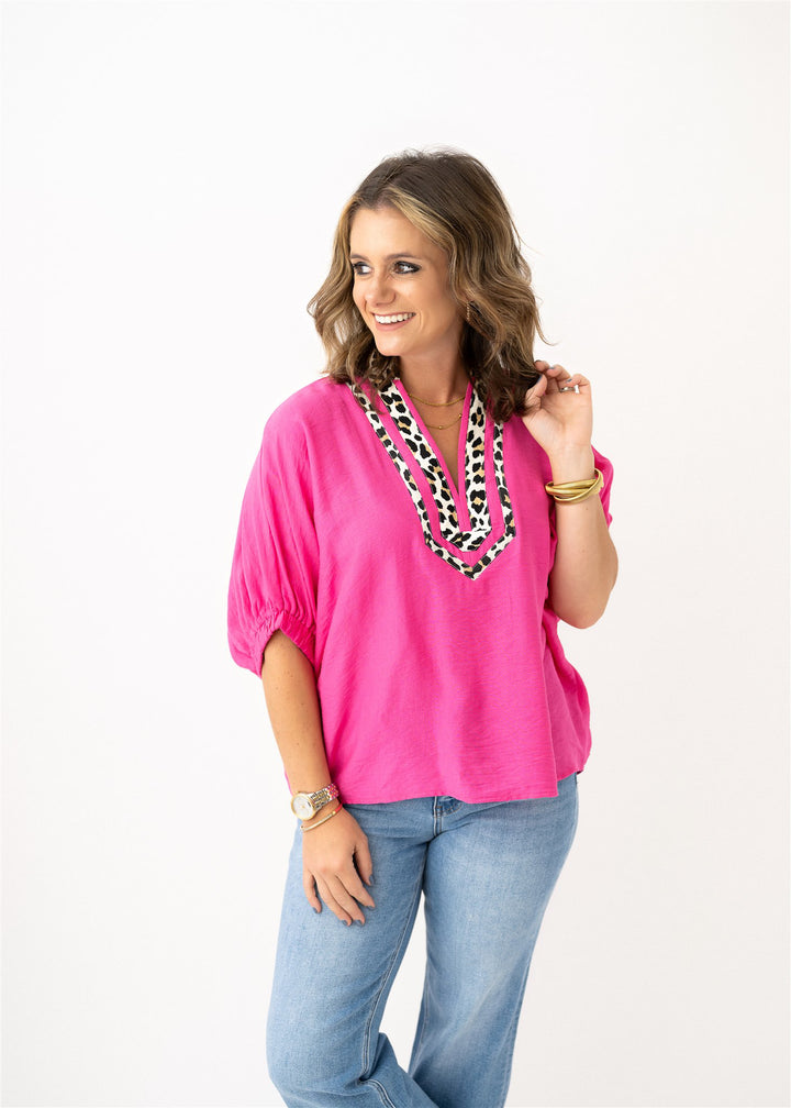 Fun & Flirty Leopard Trim Top