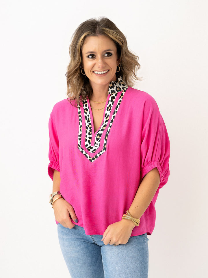 Fun & Flirty Leopard Trim Top