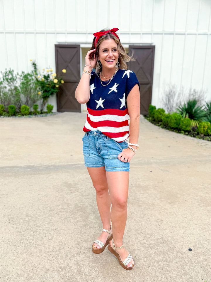 Star Spangled Short Sleeve Sweater Top