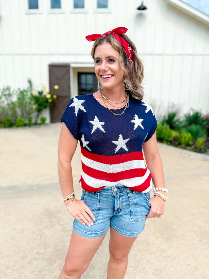 Star Spangled Short Sleeve Sweater Top