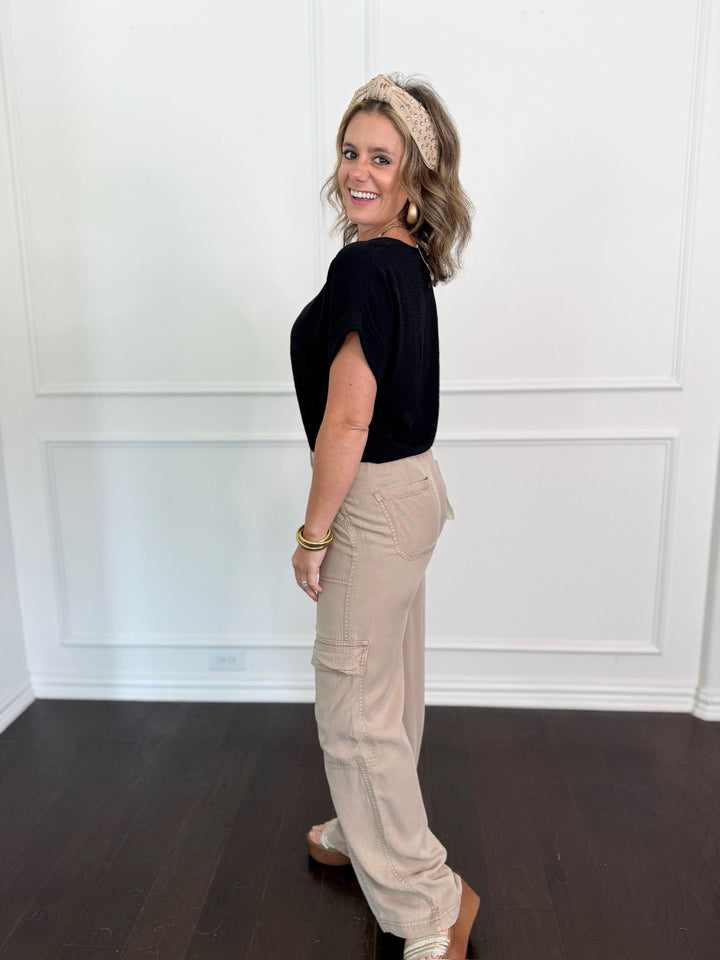 Risen High Rise Wide Tencel Cargo Pants