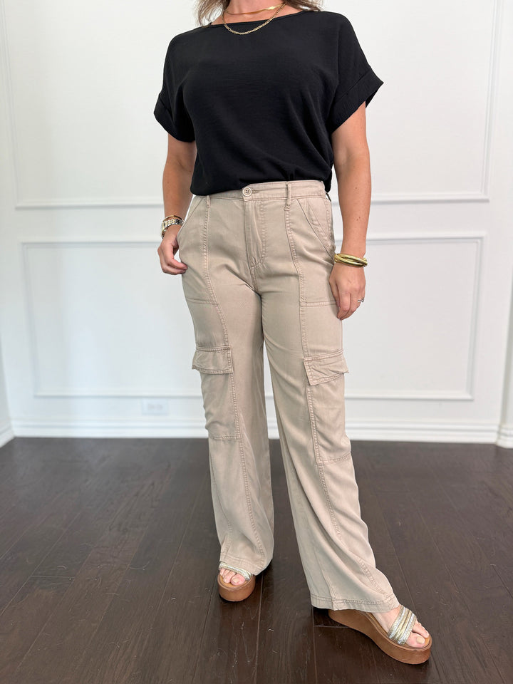 Risen High Rise Wide Tencel Cargo Pants