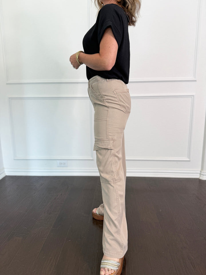 Risen High Rise Wide Tencel Cargo Pants