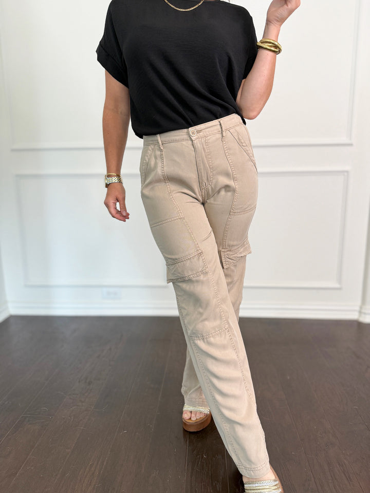 Risen High Rise Wide Tencel Cargo Pants