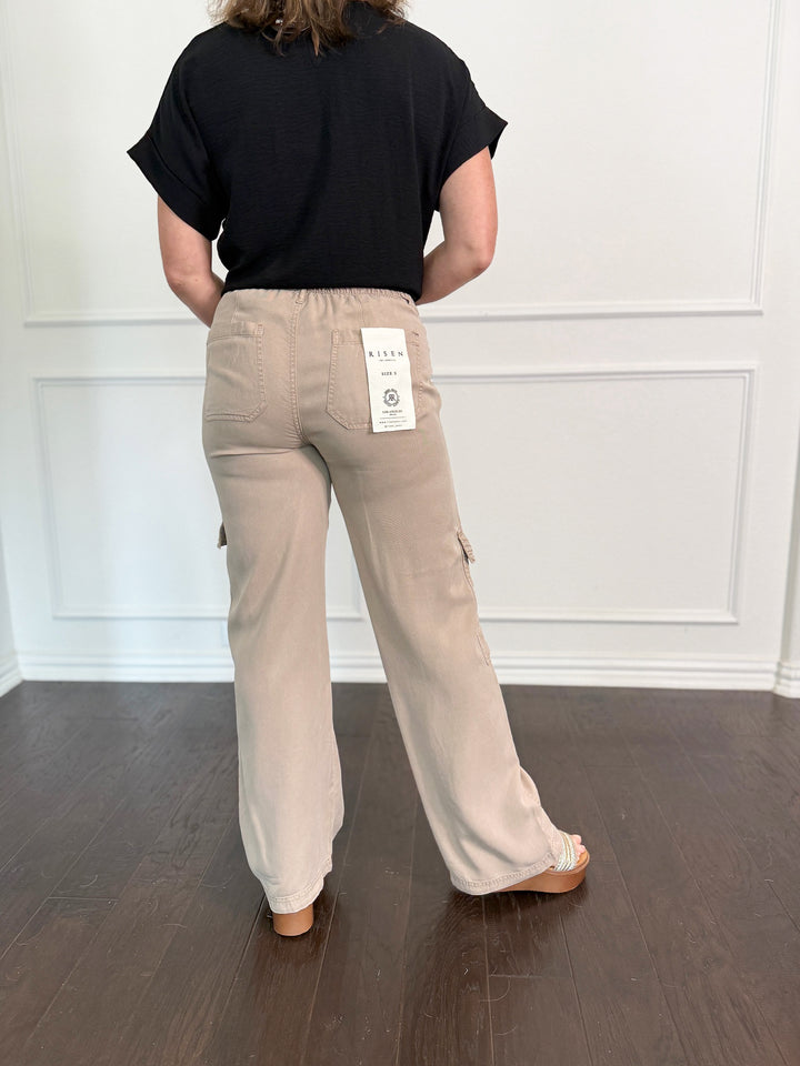 Risen High Rise Wide Tencel Cargo Pants