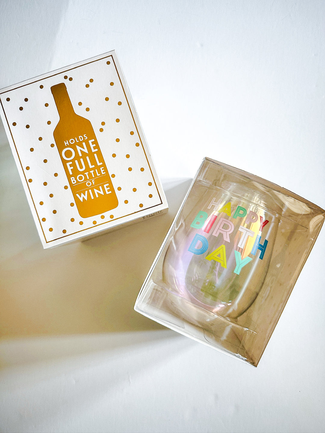 Happy Birthday Iridescent Stemless Wine Glass