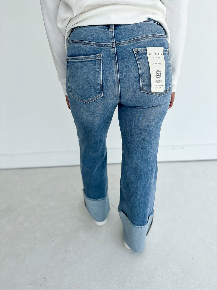 Risen High Rise Ankle Wide-Cuffed Jeans