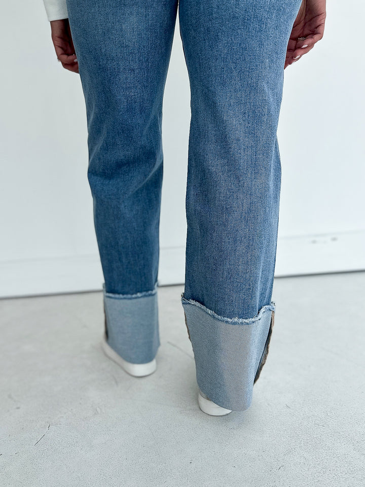 Risen High Rise Ankle Wide-Cuffed Jeans