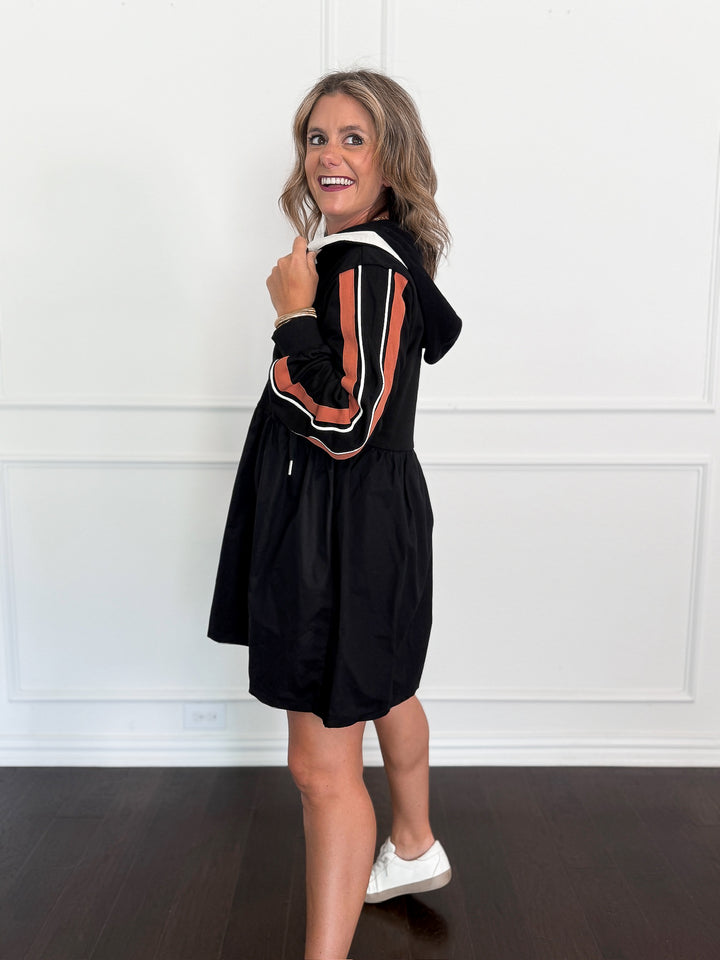 Holly Hooded Striped Sleeve Dress
