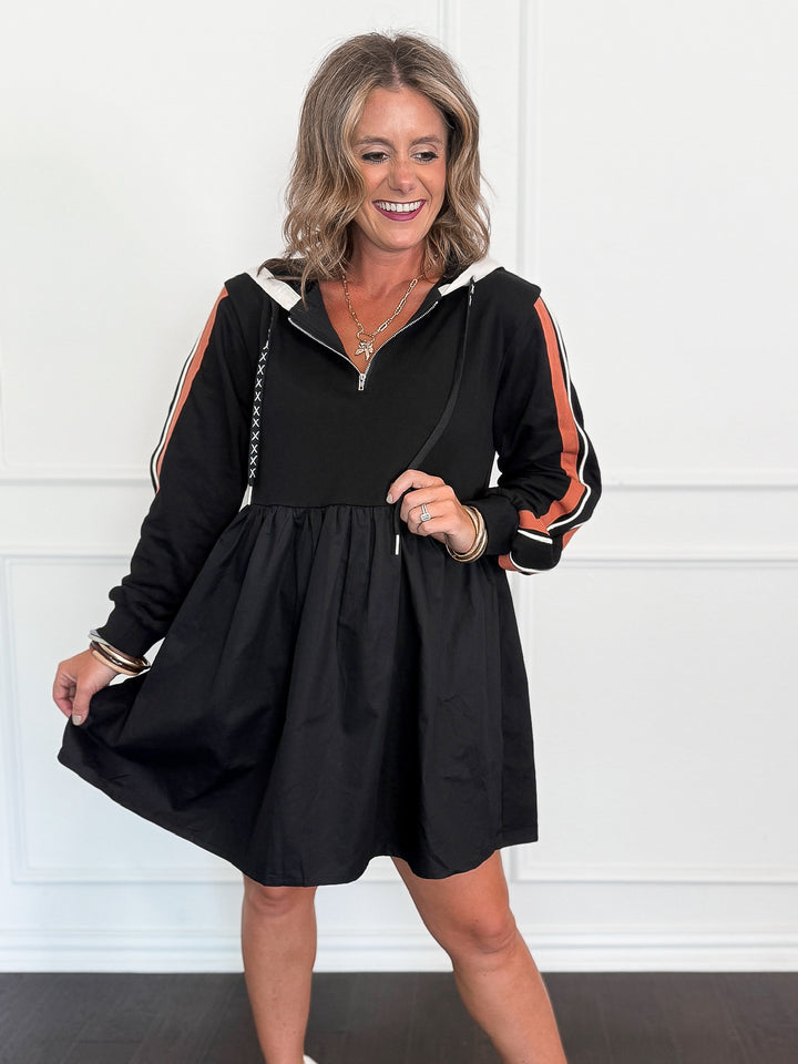 Holly Hooded Striped Sleeve Dress