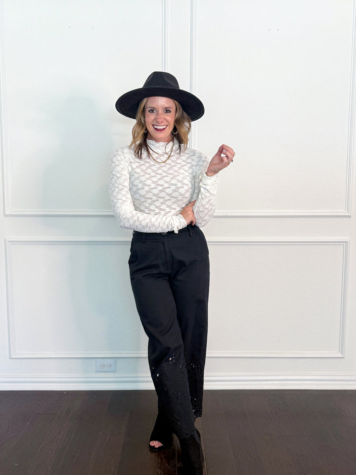 Crinkle Lace Flowered Scalloped Neck Top