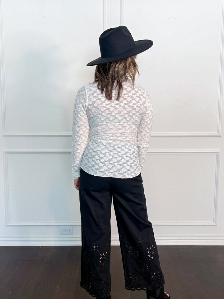 Crinkle Lace Flowered Scalloped Neck Top