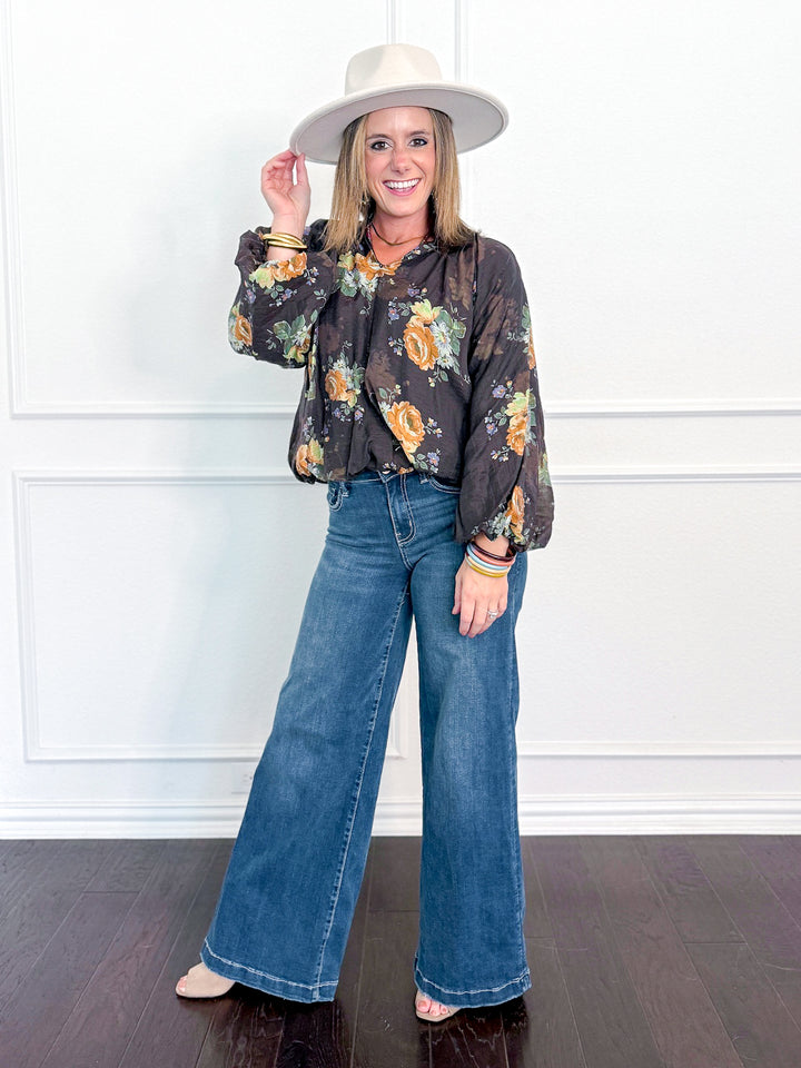 Garden Gathered Flowy Blouse