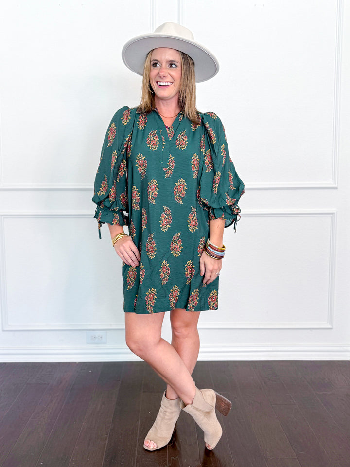 Franny Flowered Bubble Sleeve Dress