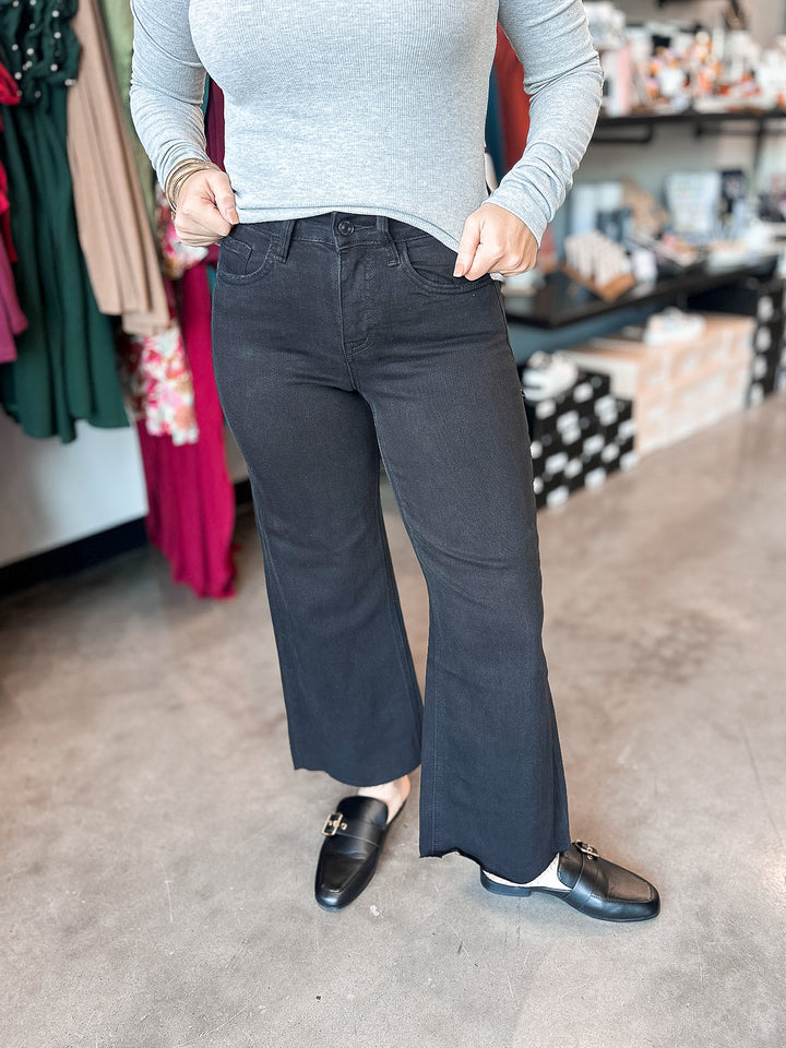 Lovervet High Rise Raw Hem Crop Wide Leg