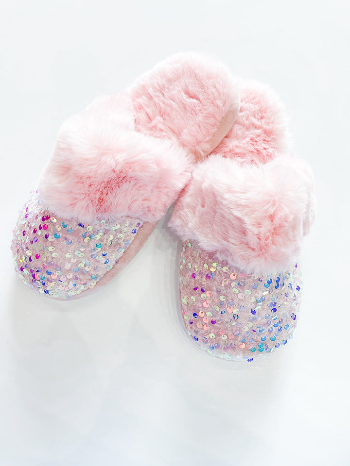 Sequin Slippers with Fur