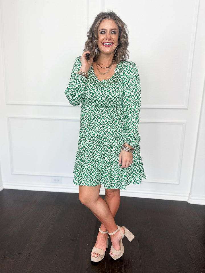 Geo Effect Long Sleeve Dress