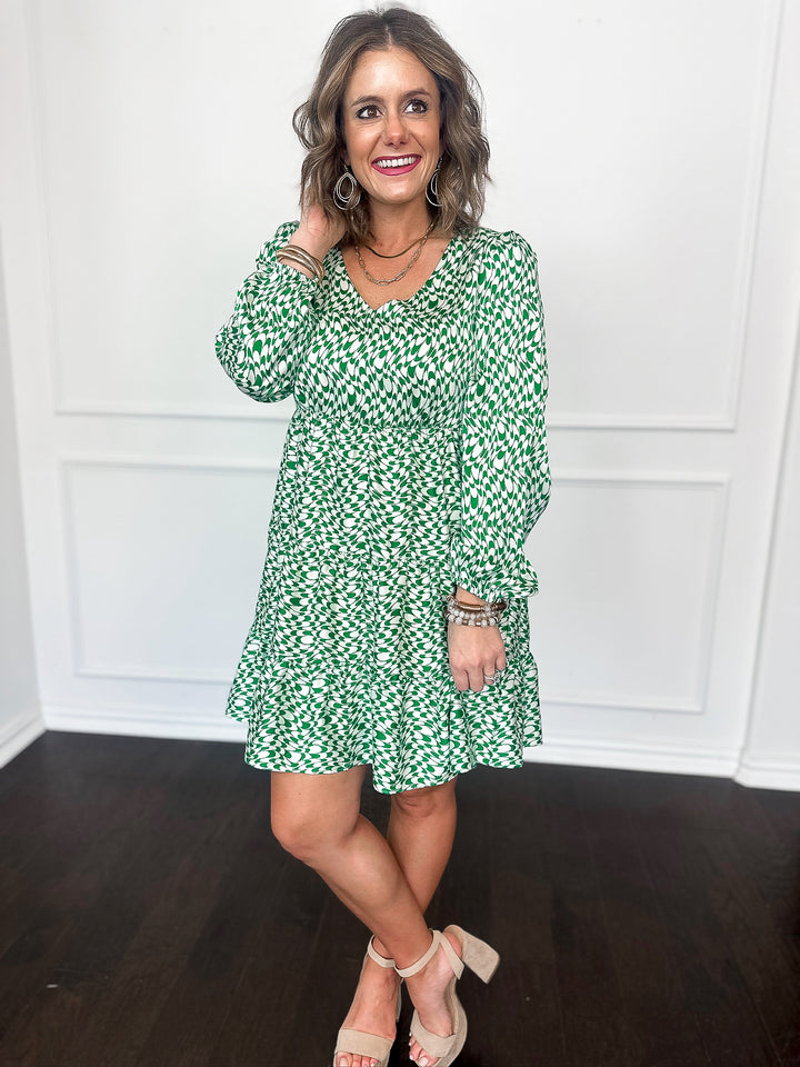 Geo Effect Long Sleeve Dress