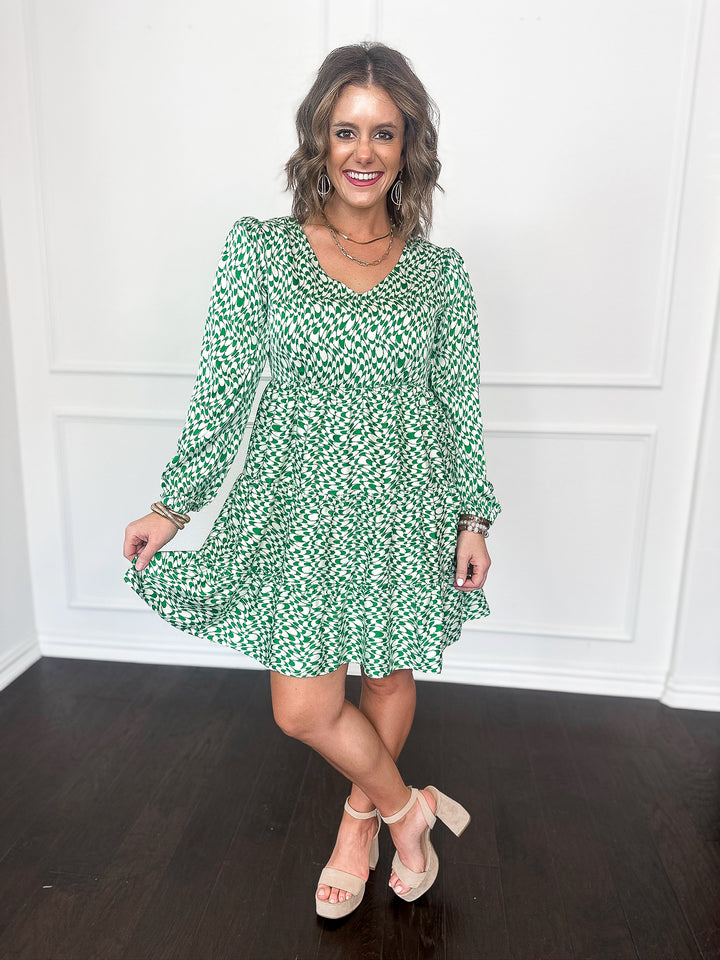 Geo Effect Long Sleeve Dress