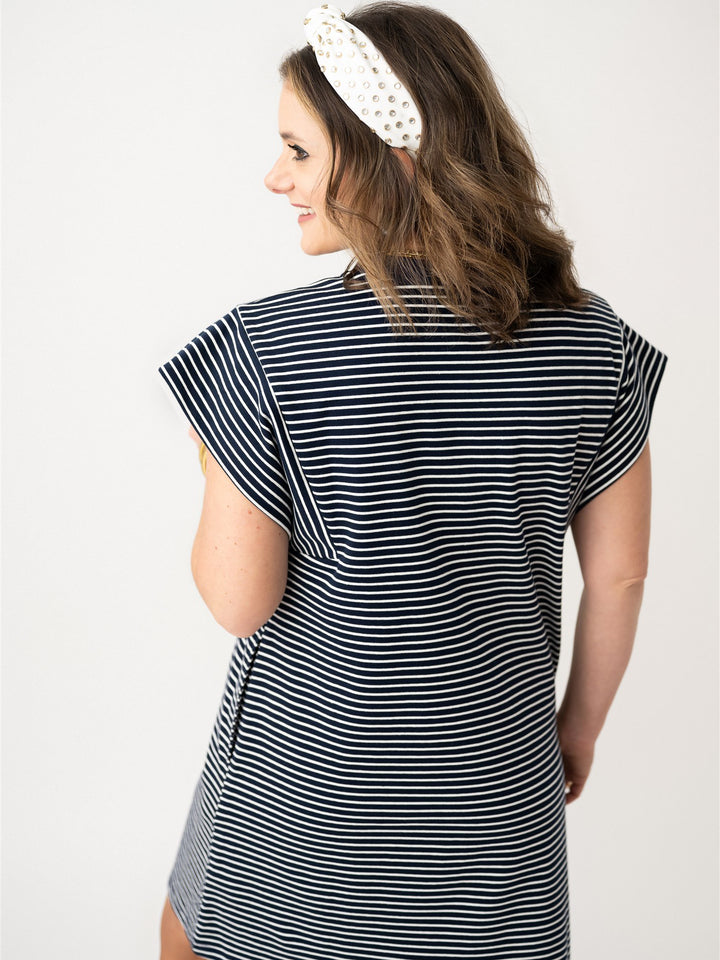 Stretch & Striped Cap Shoulder Dress