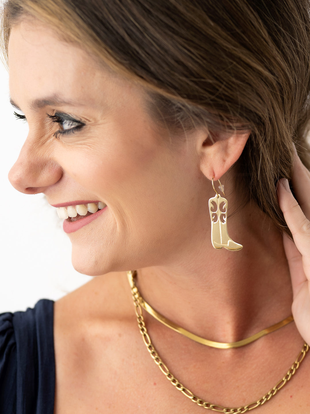 Lacey Boot Dangle Brass Earring