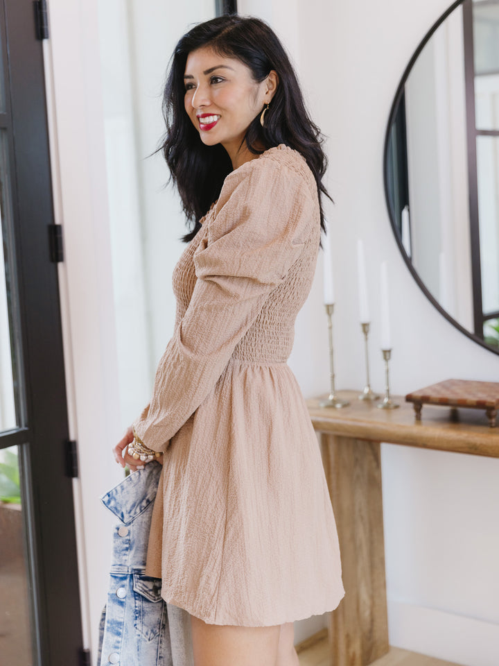 Harvest Smocked V Neck Dress