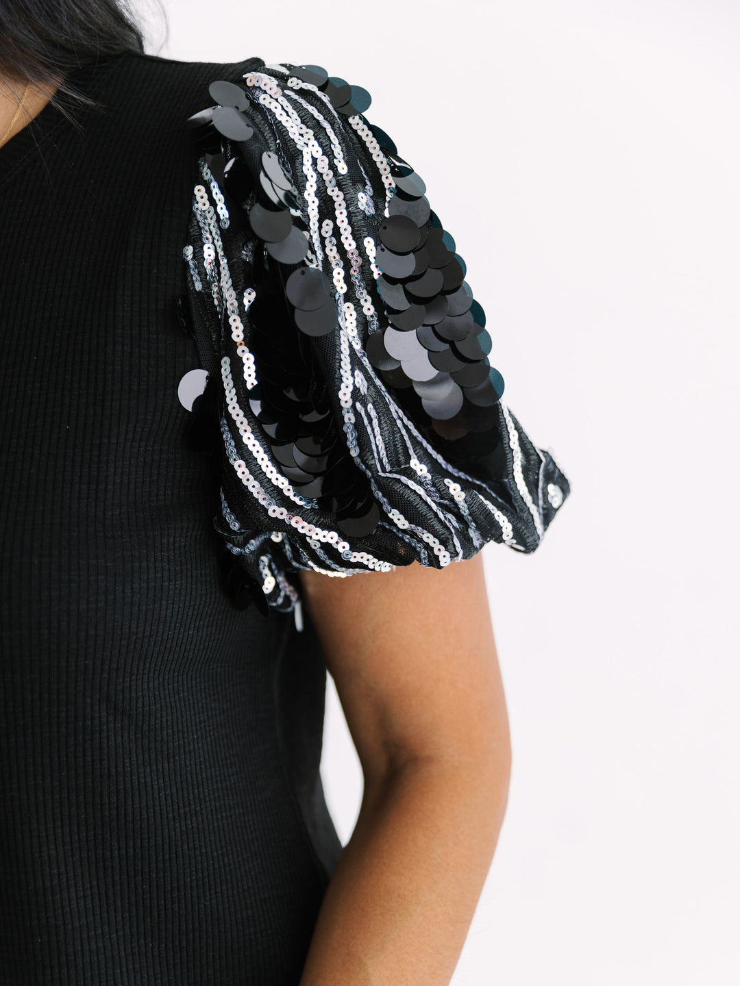 Sparkle Puff Sleeve Knit Top