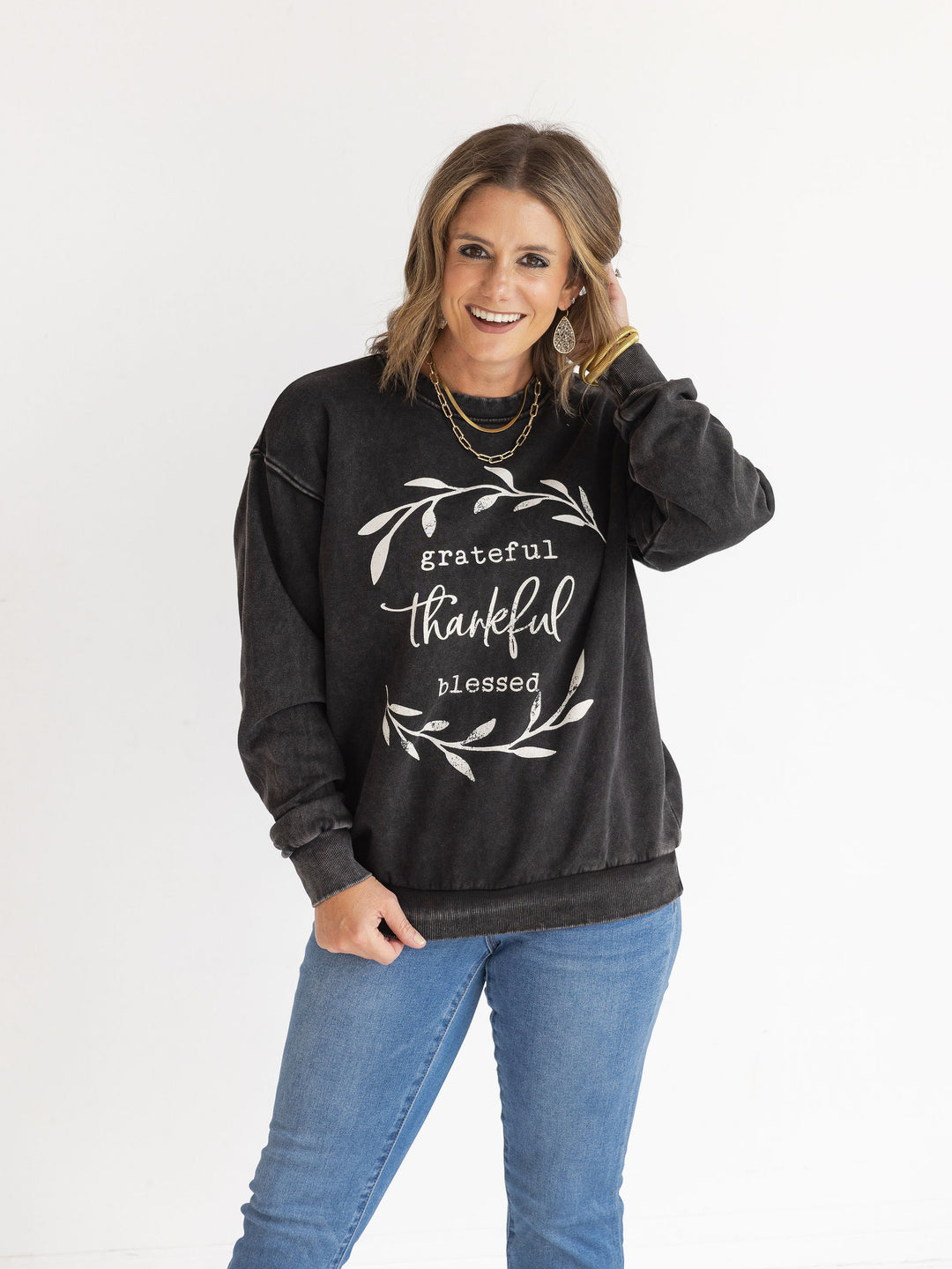 Grateful Thankful Blessed Washed Pullover