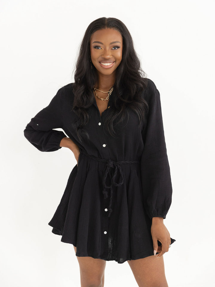 Breezy Button Tie Waist Dress