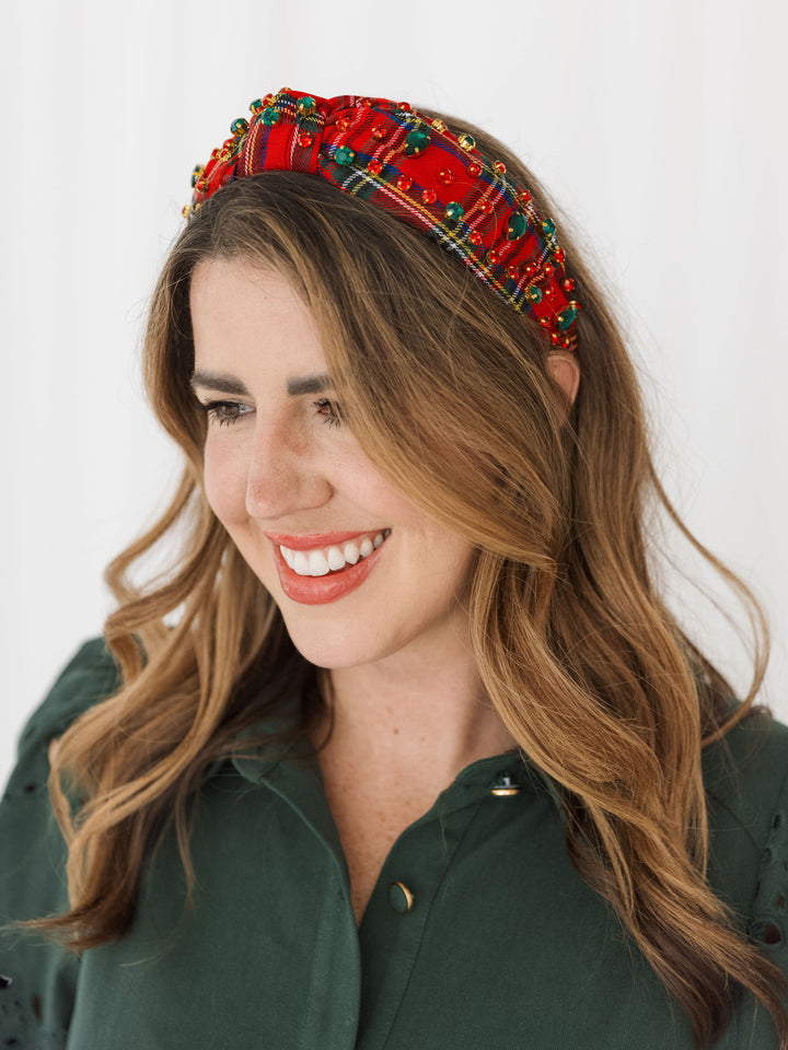 Christmas Plaid Headband with Rhinestone