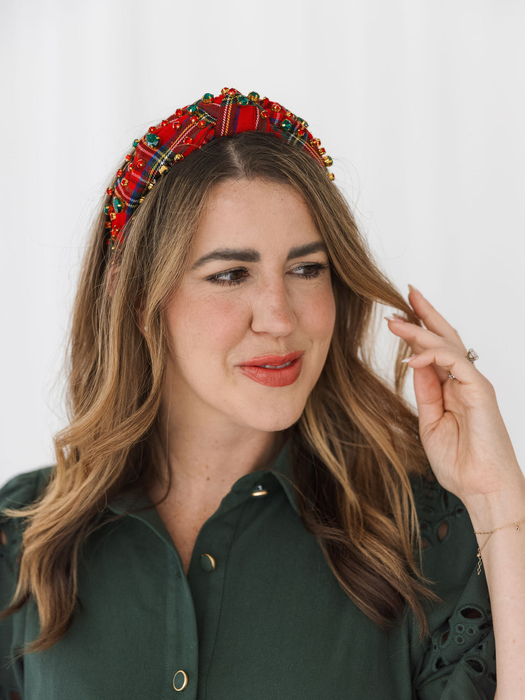 Christmas Plaid Headband with Rhinestone