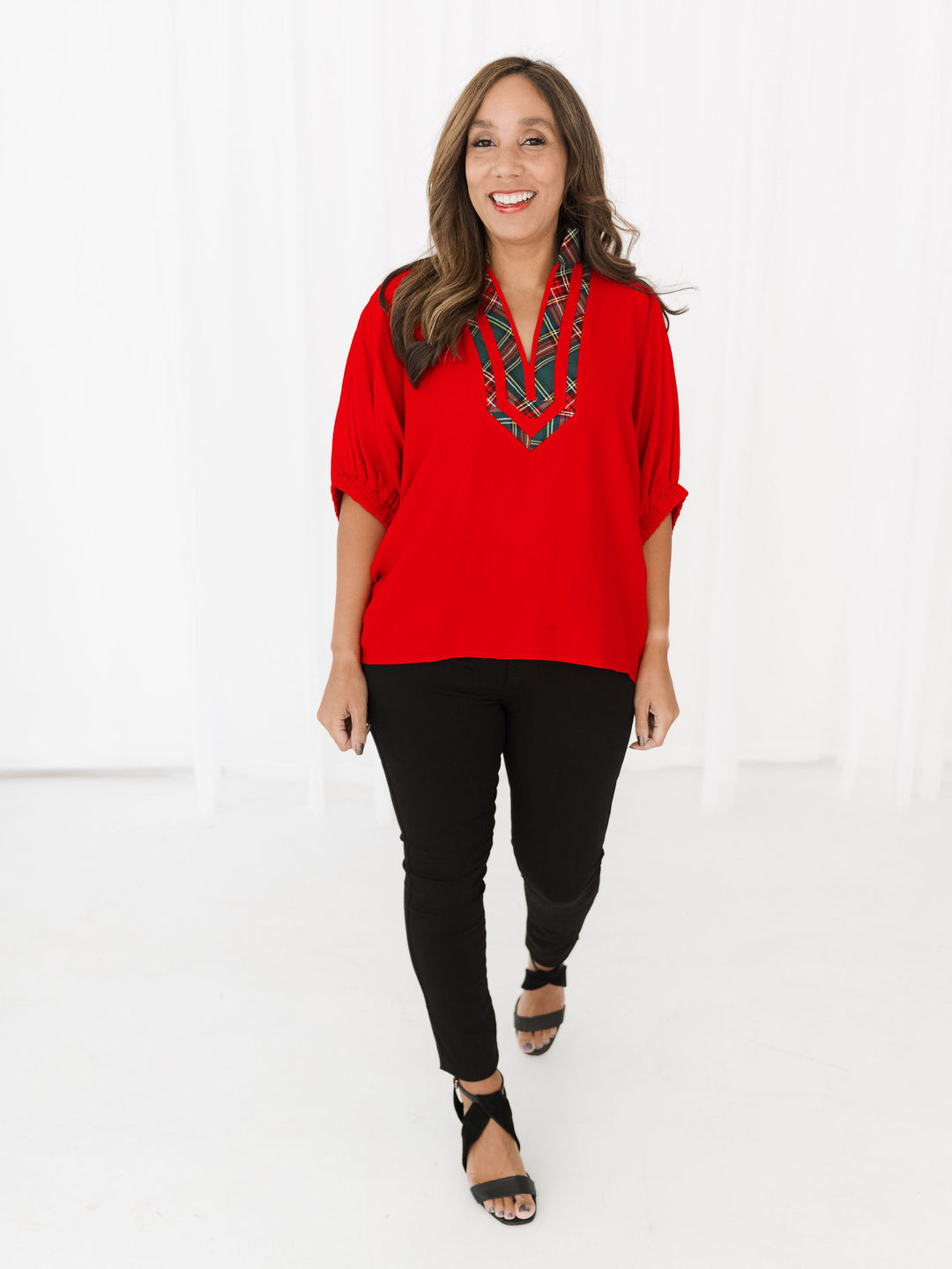 Festive Checks Collared Blouse