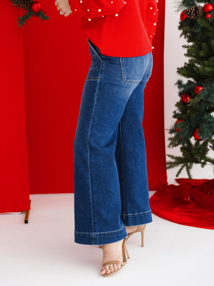 J21 Eleven High rise Ankle Wide Jean with Front Patch