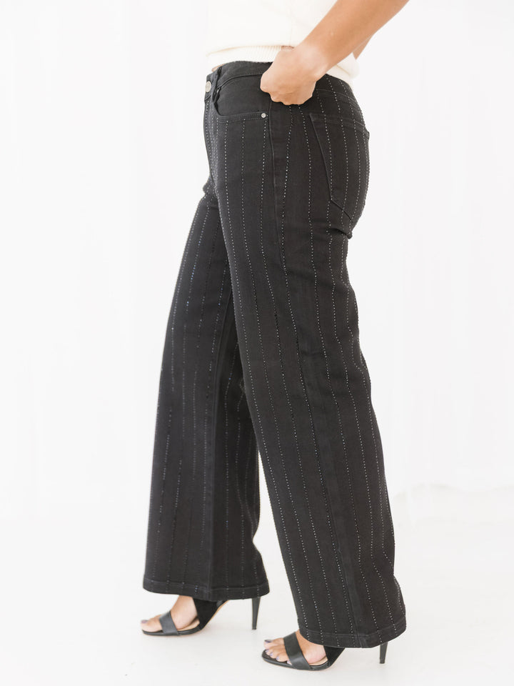 Risen High Rise Crop Wide Rhinestone Pants